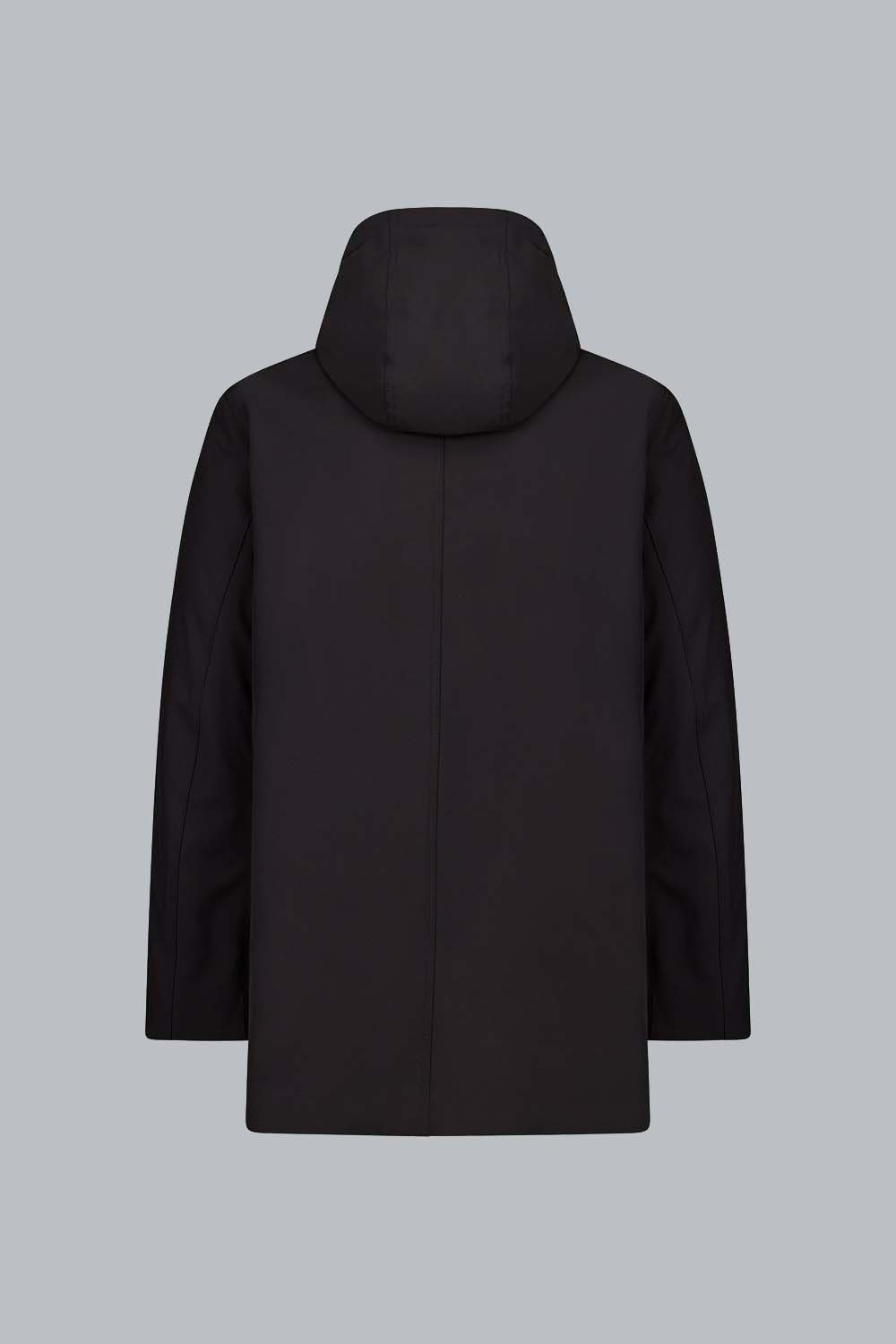 Giacca Lunga Nera In Softshell Con Cappuccio Fisso nero