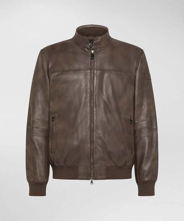 Giubbino in pelle Fionia Cioccolato imbottito piuma