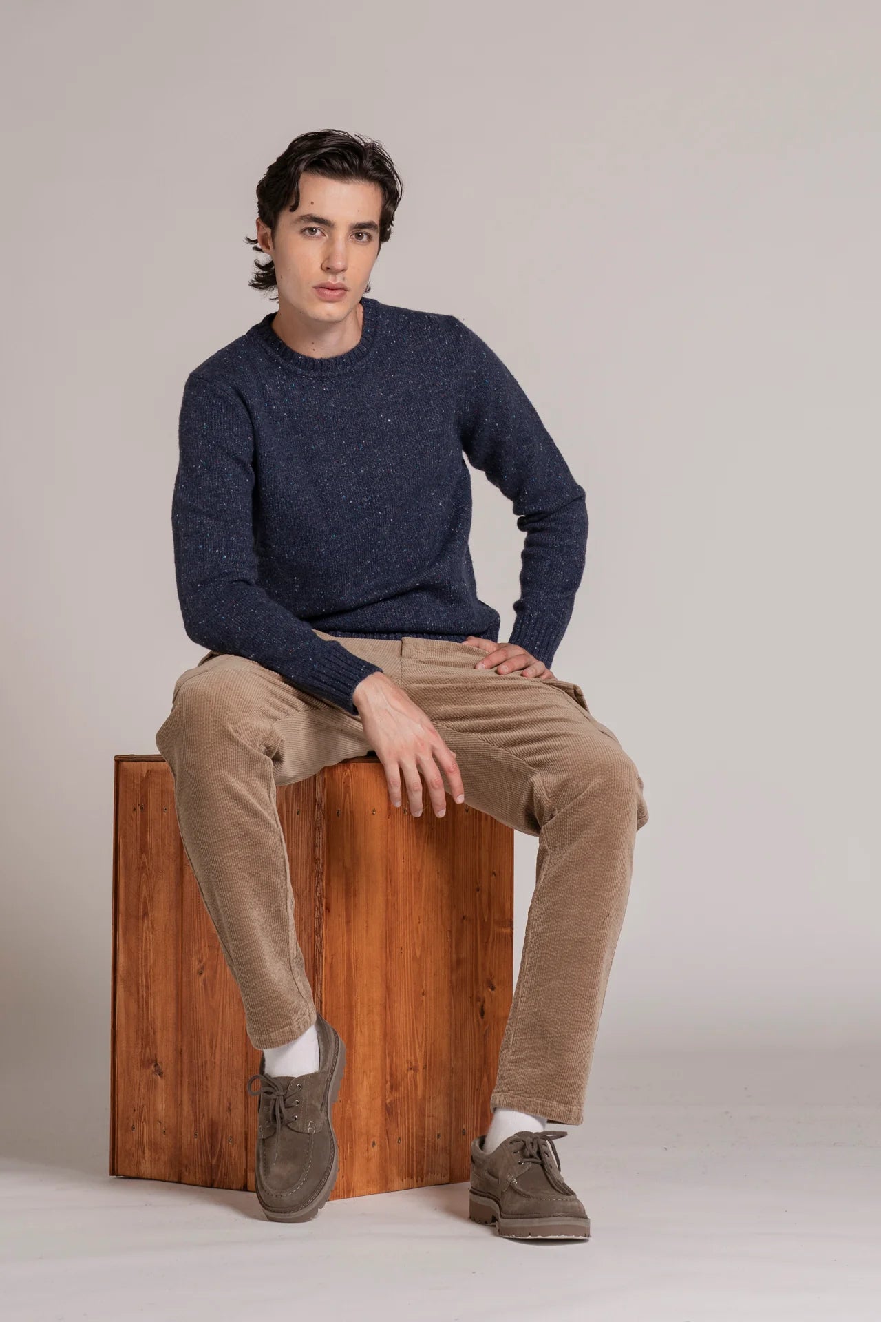 Maglia girocollo filato bottonato george blu