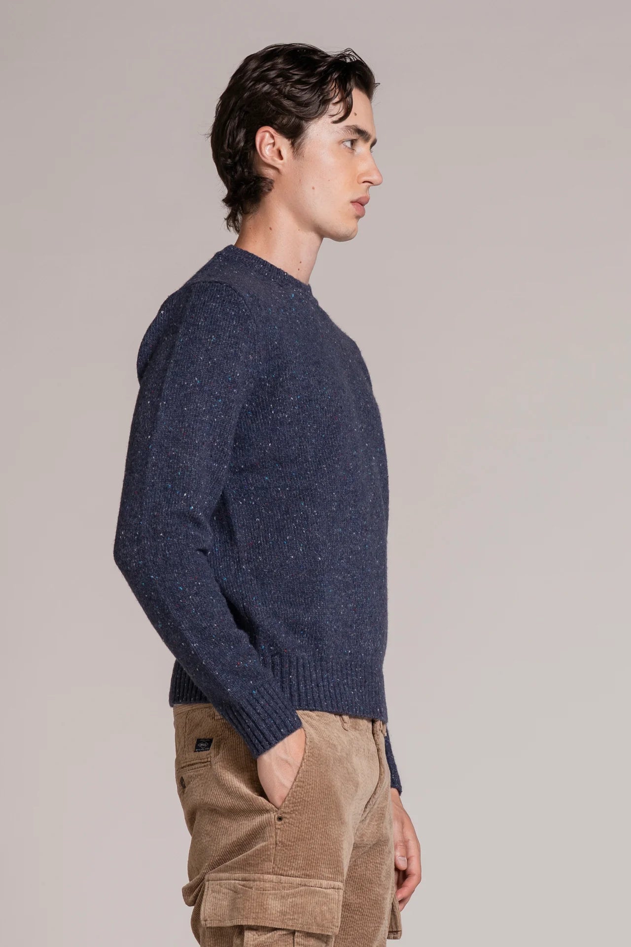 Maglia girocollo filato bottonato george blu