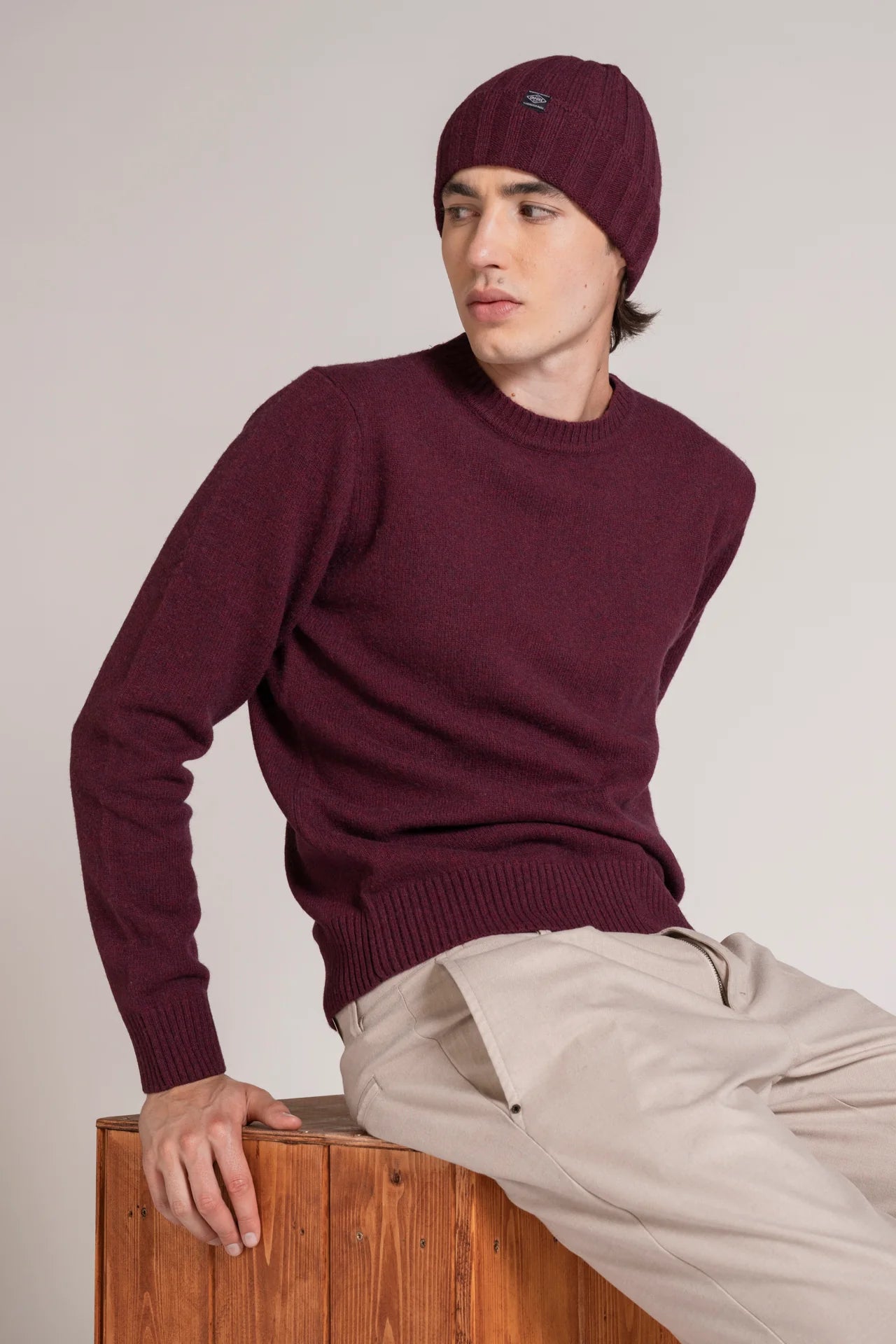 Maglia girocollo lambswool charlie bordeaux