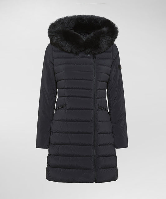 Piumino Slim Con Pelliccia Seriola Nero