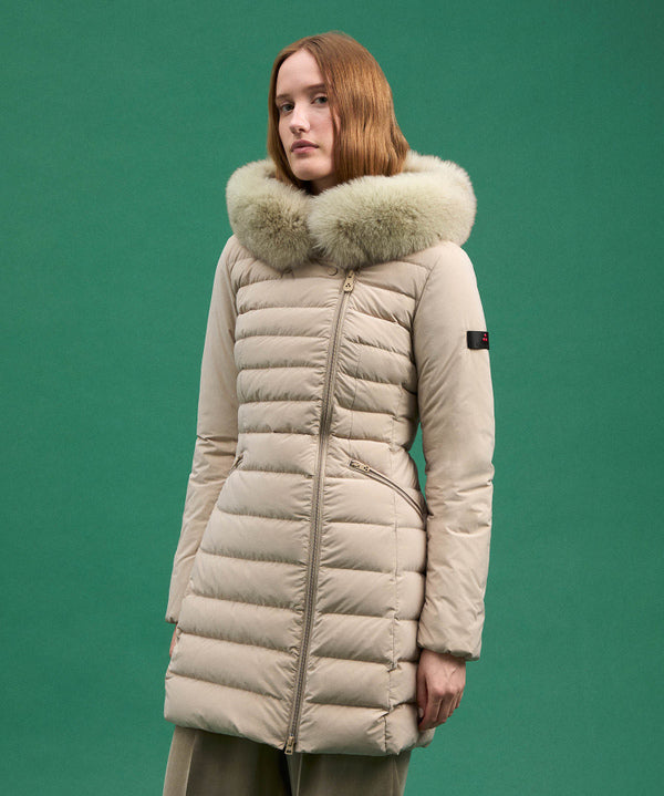 Piumino Slim Con Pelliccia Seriola Beige