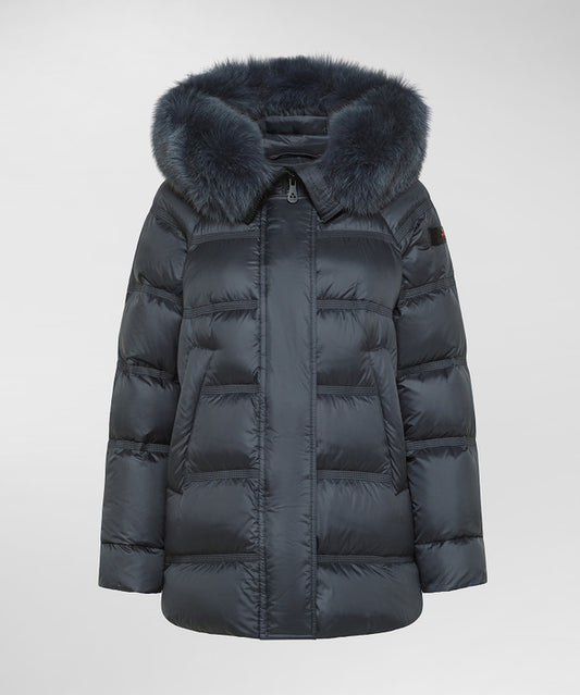 Puffer Jacket Con Cappuccio Bordato In Pelliccia Takan Antracite