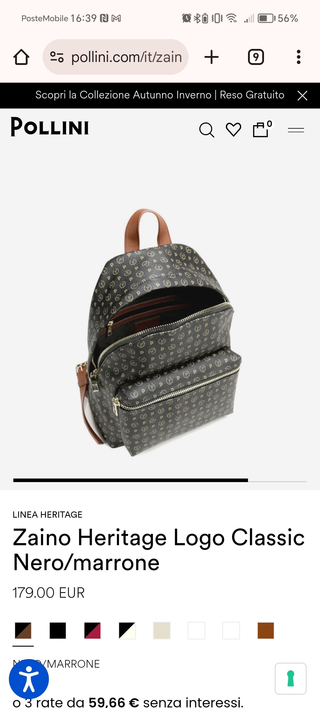 Pollini Zaino Heritage Logo Classic Nero/marrone