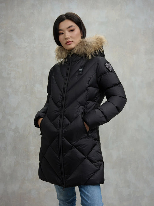 Piumino lungo linee geometriche Althea nero