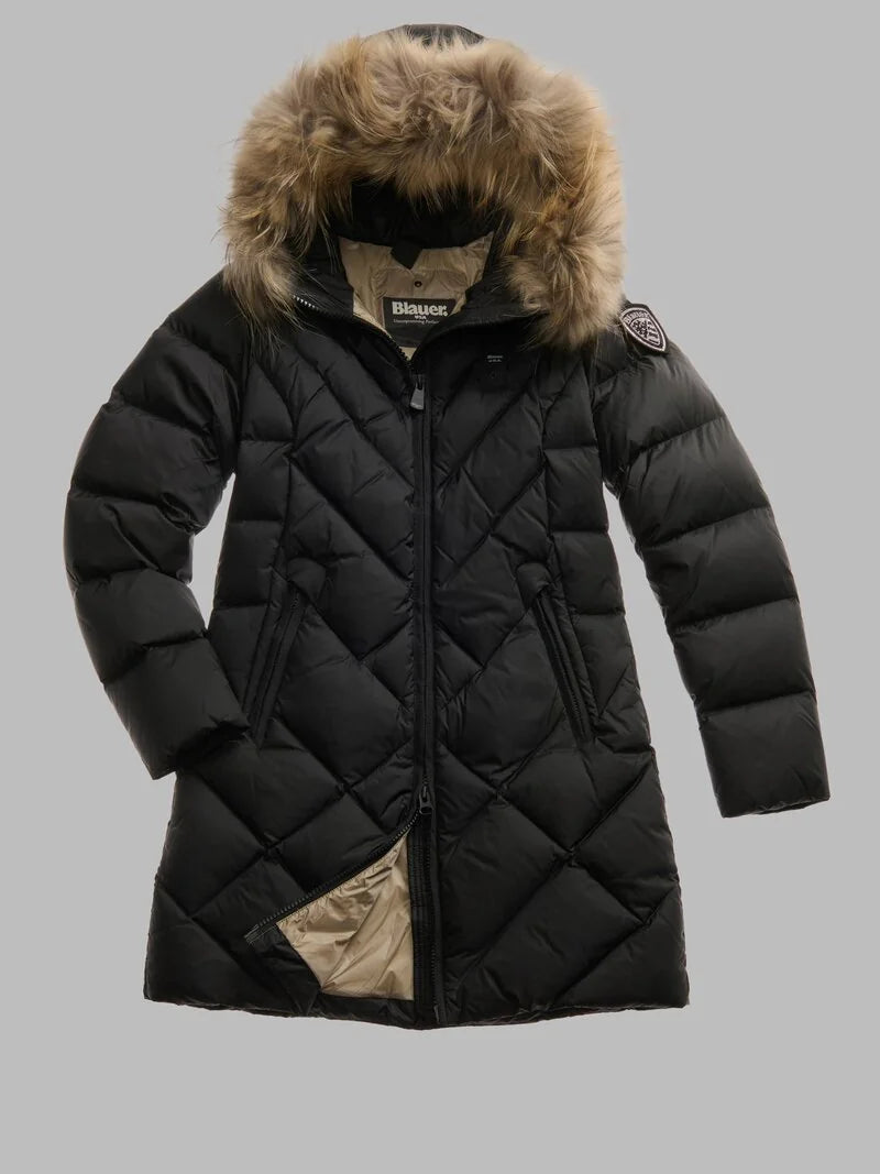 Piumino lungo linee geometriche Althea nero