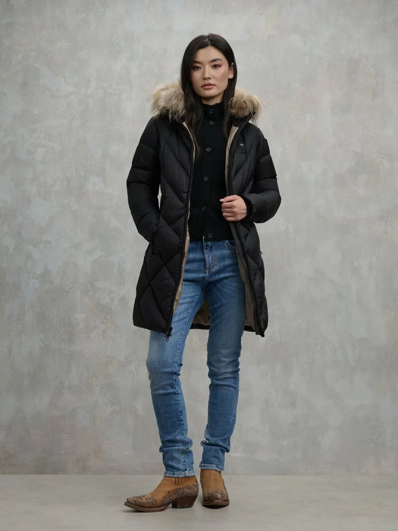 Piumino lungo linee geometriche Althea nero