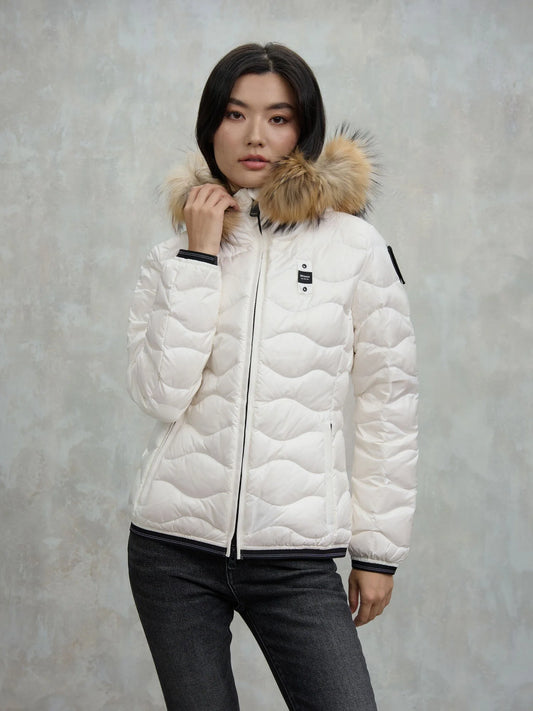 Piumino onde e collo in pelliccia Aldie bianco