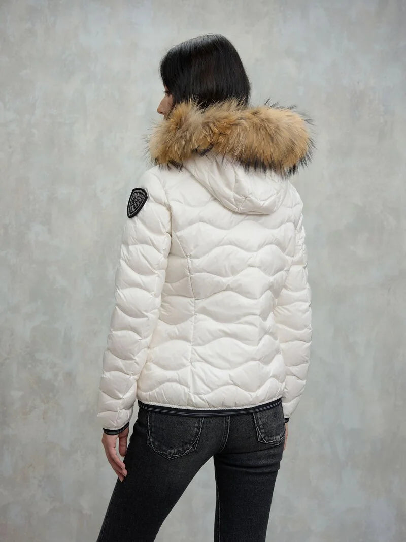 Piumino onde e collo in pelliccia Aldie bianco