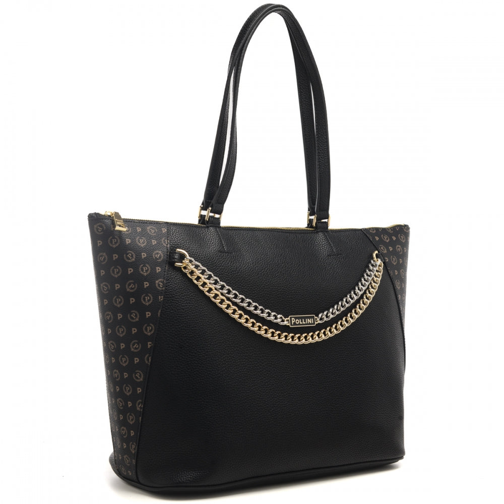 Pollini Borsa A Spalla Heritage Nero Con Accessorio Catene