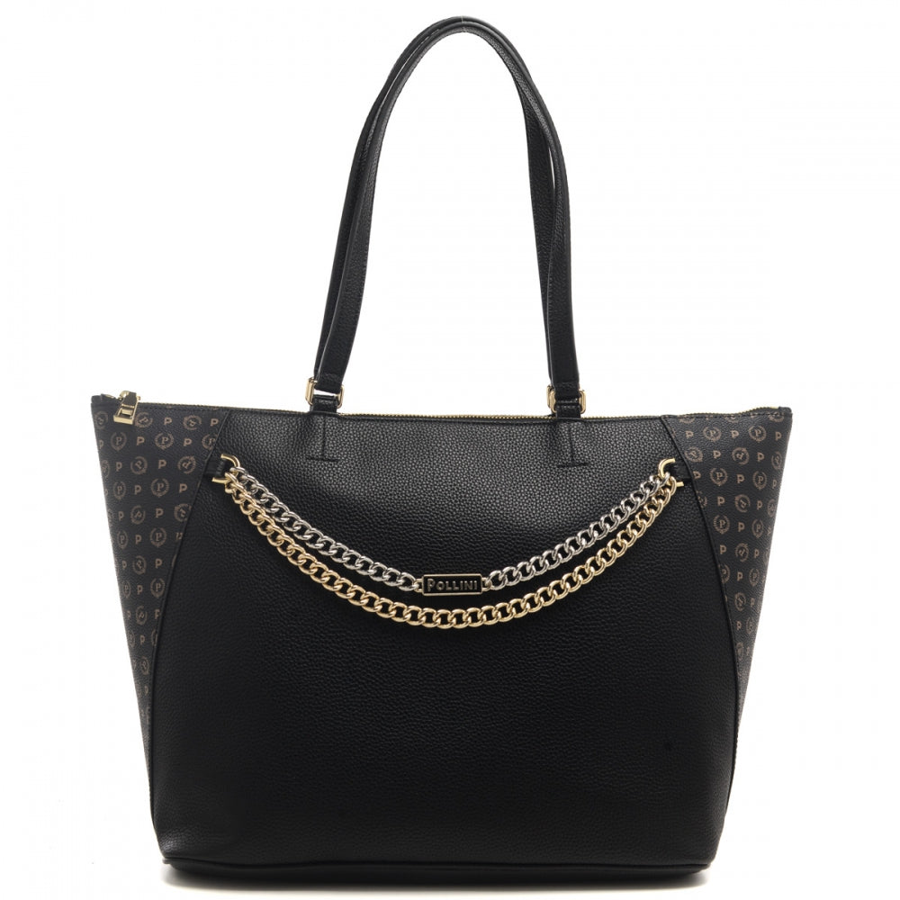 Pollini Borsa A Spalla Heritage Nero Con Accessorio Catene