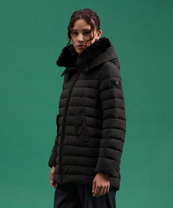 Piumino Lungo Con Pelliccia Itoka Nero