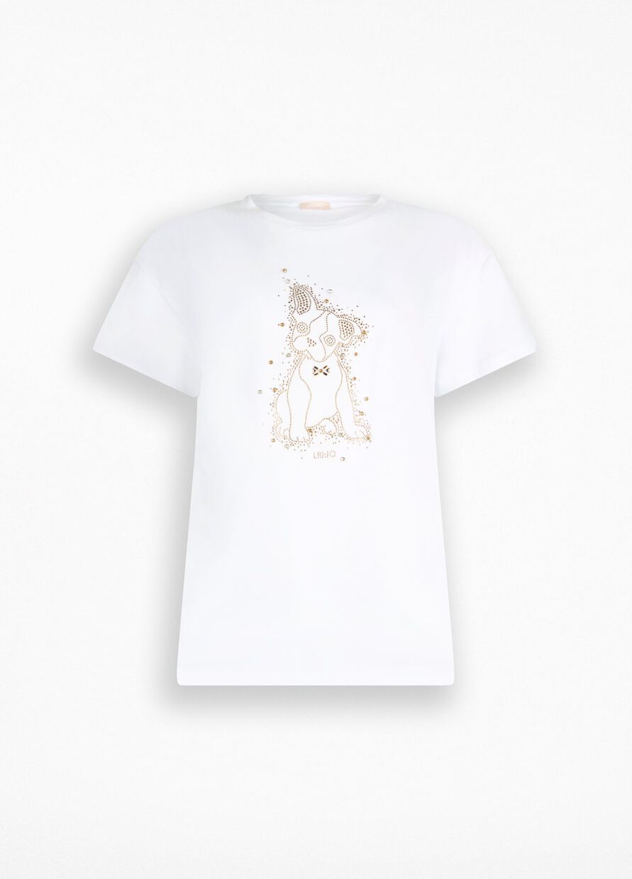 T-shirt  Bianca Cagnolino Strass Oro