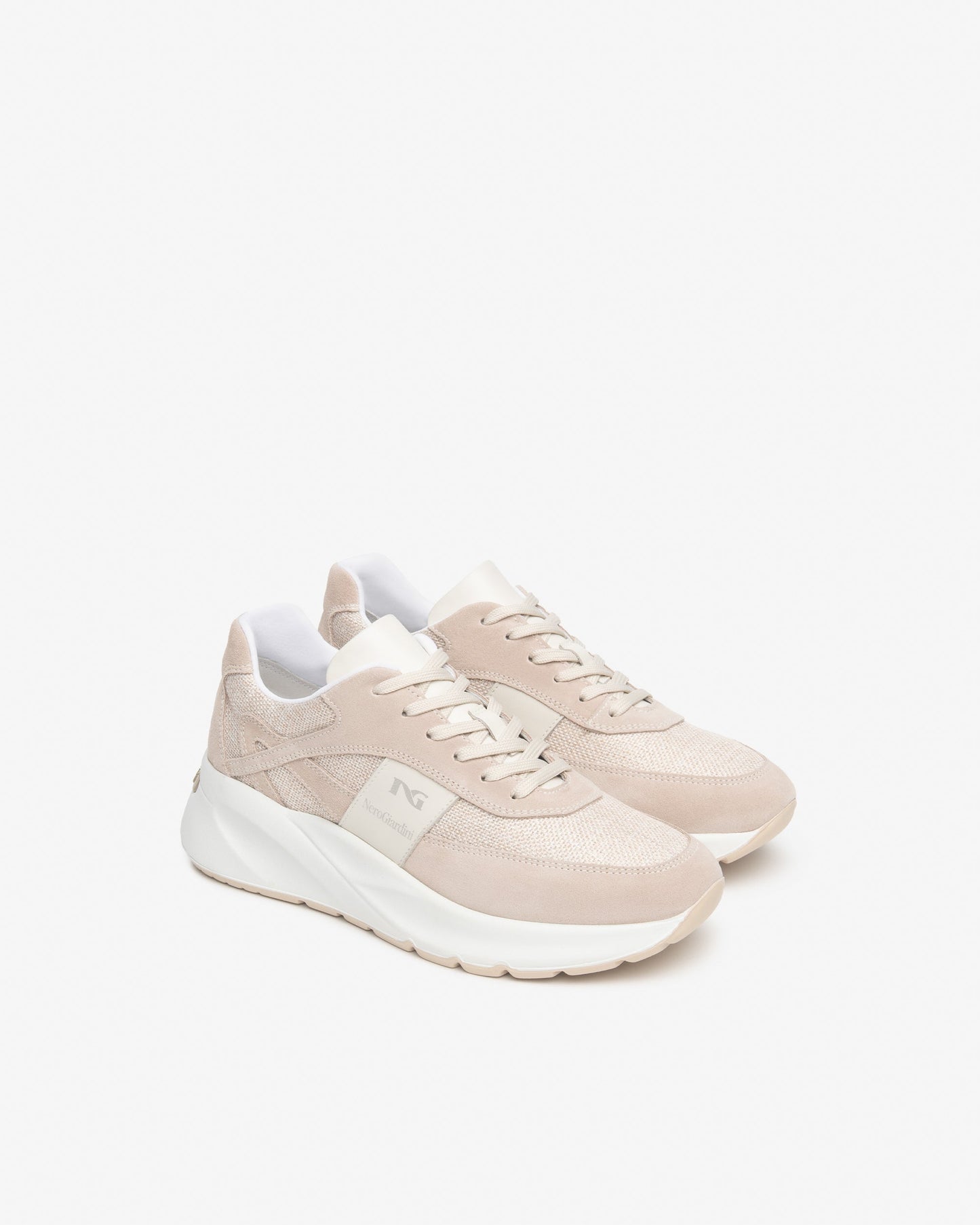 Sneakers in camoscio e lino lurex beige E615182D