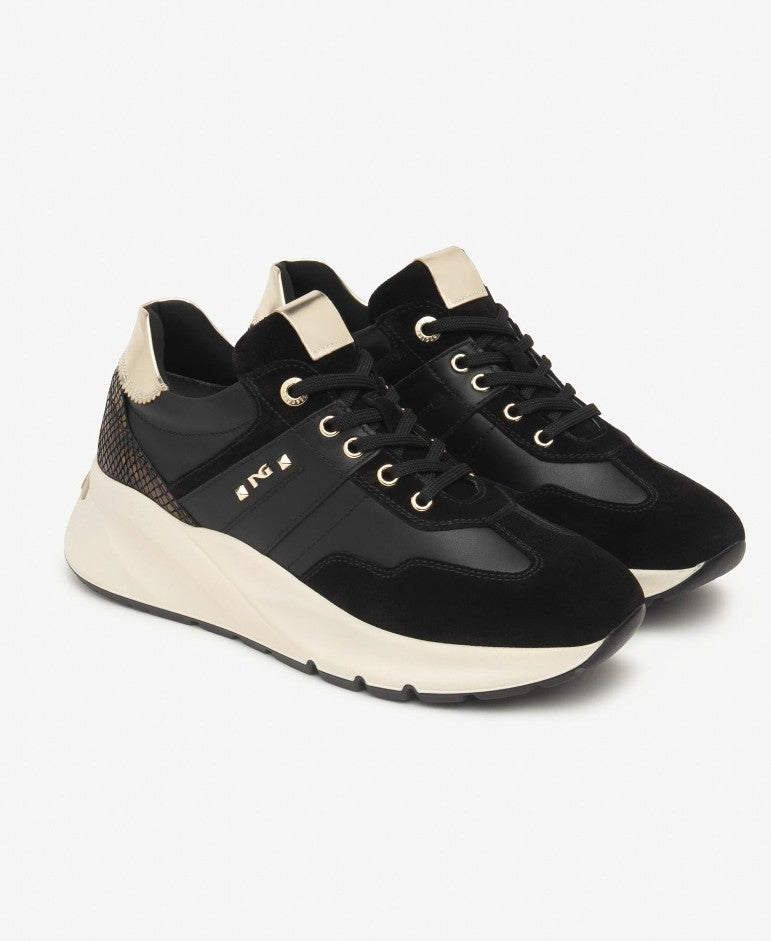 Sneaker in pelle e camoscio nero I514065D