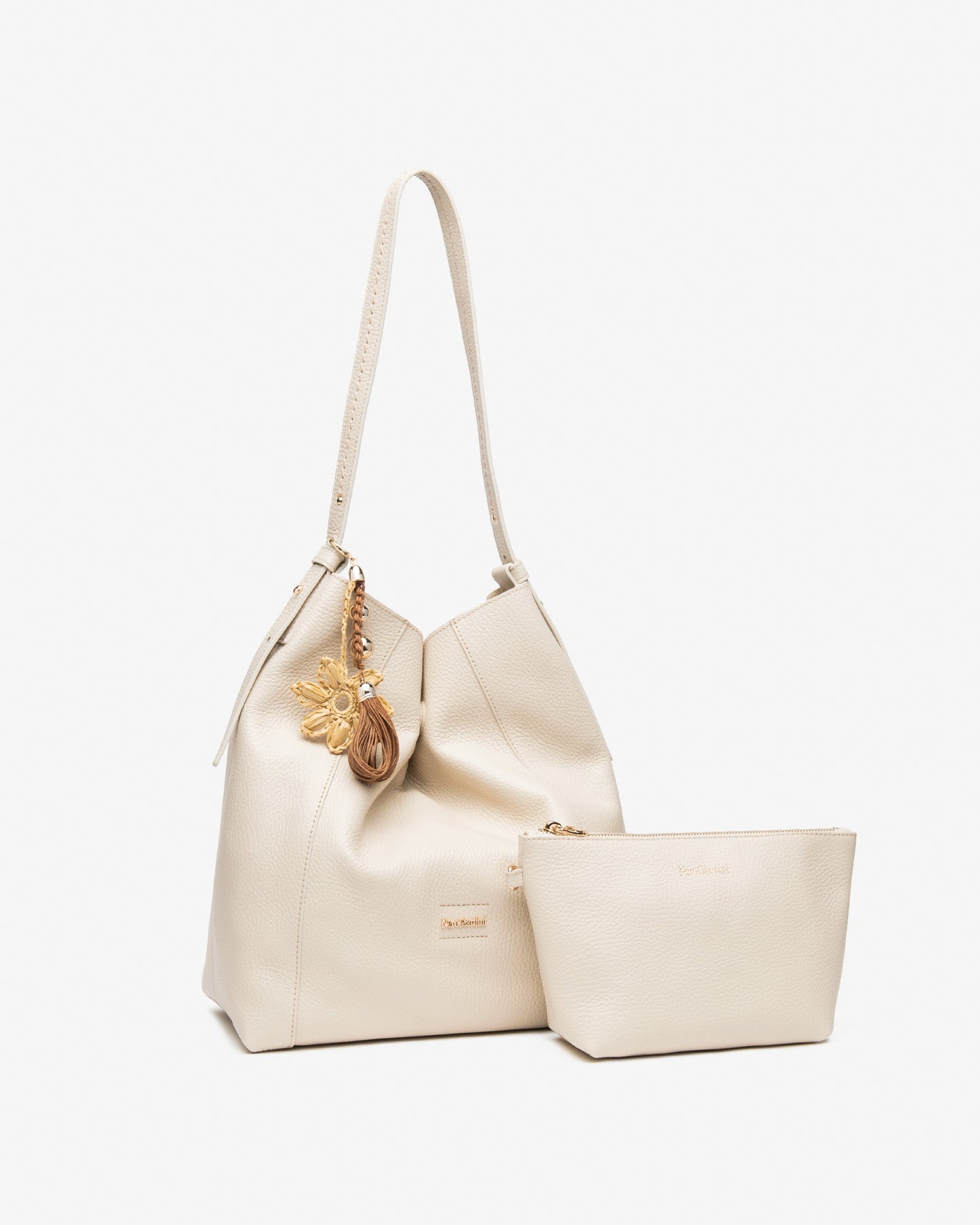 Borsa a spalla in pelle E644140D panna