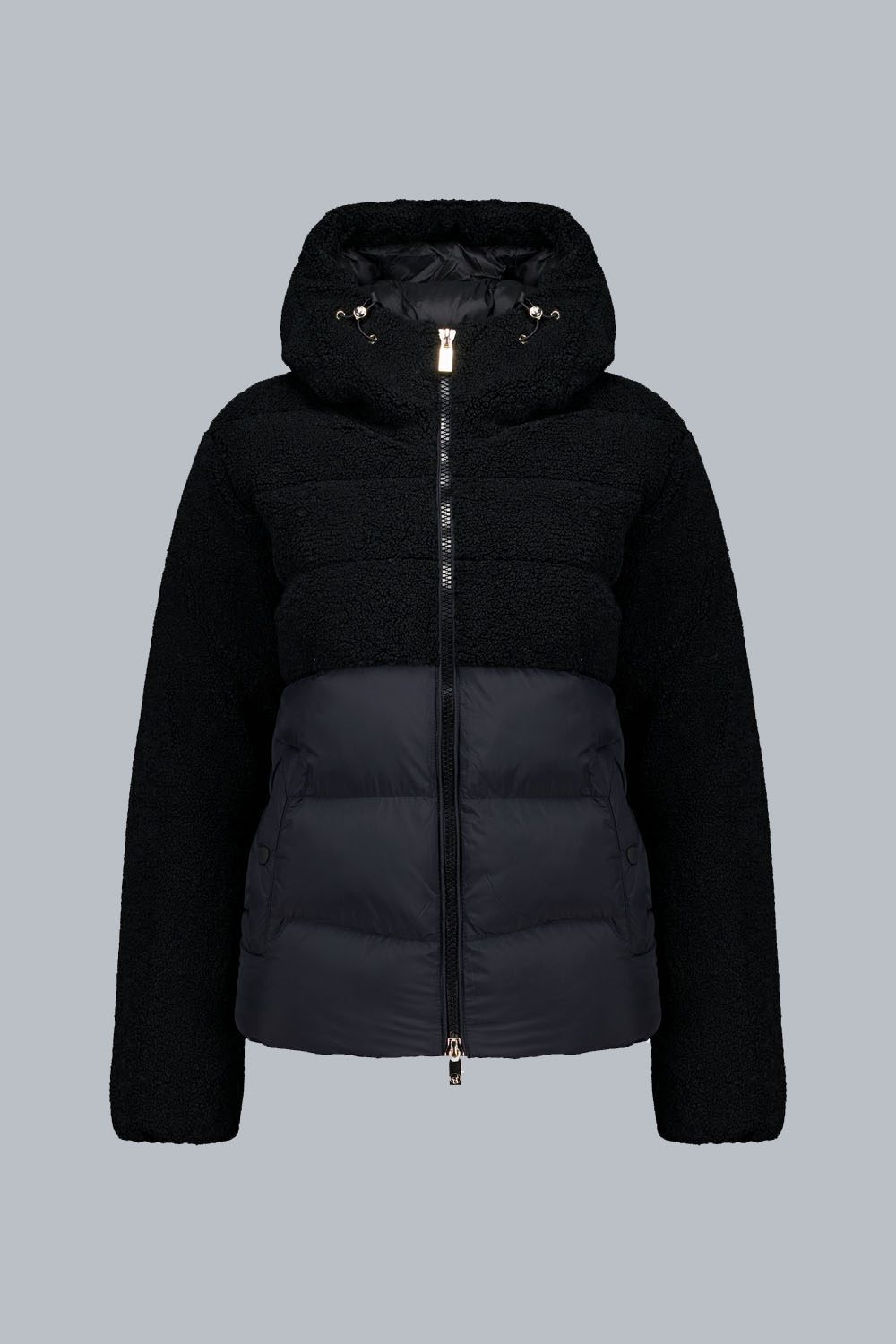 BONILLA – Piumino ibrido nero in teddy con cappuccio