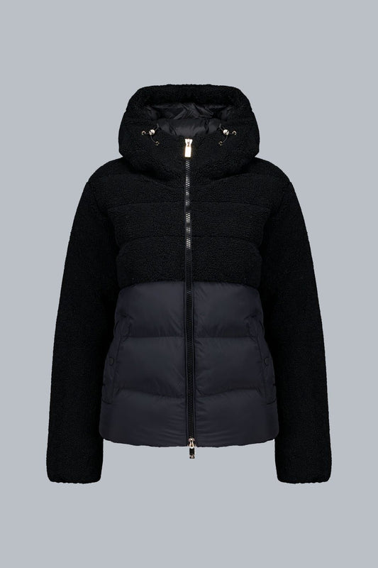 BONILLA – Piumino ibrido nero in teddy con cappuccio