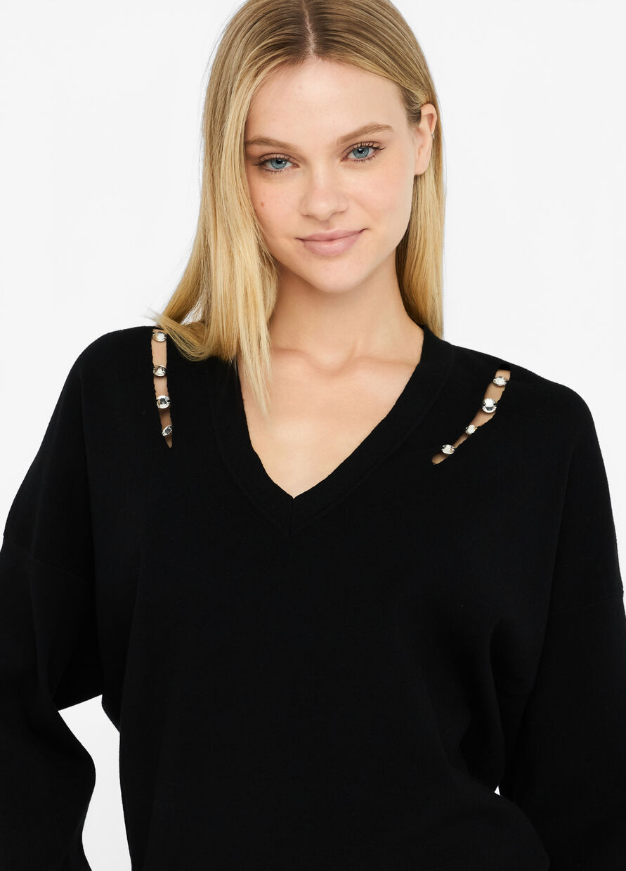 Maglia con castoni gioiello nera