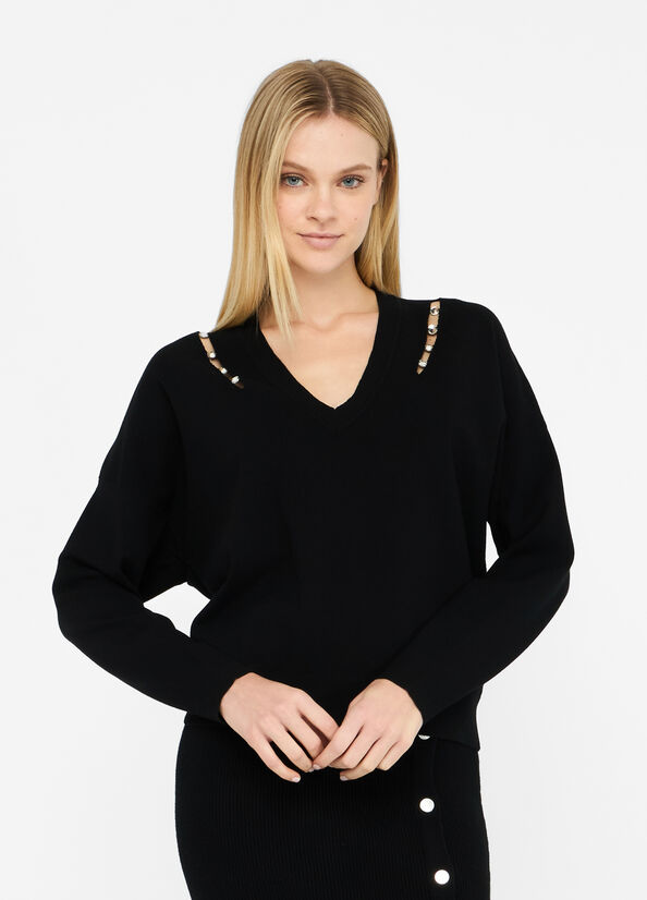 Maglia con castoni gioiello nera