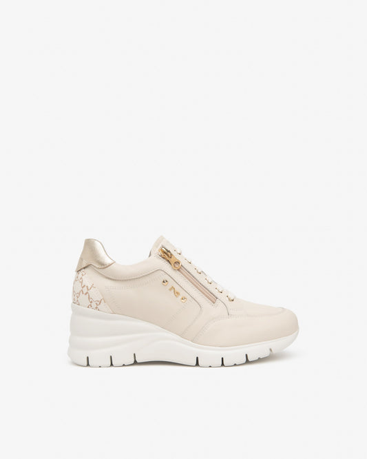 Sneakers in pelle e tessuto tecnico Beige E615221D