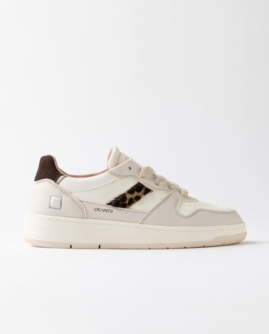 Sneakers bassa in pelle Court 2.0 panna e grigio chiaro