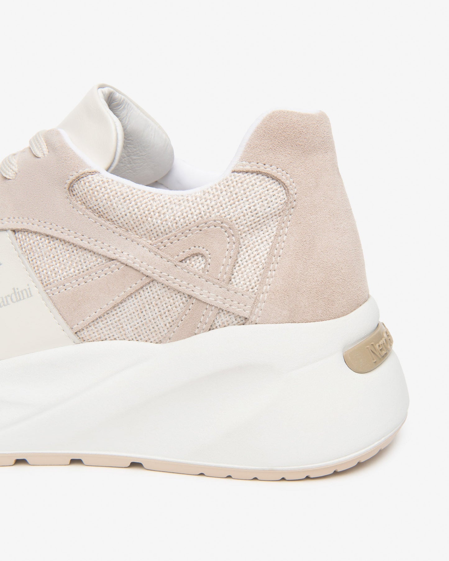 Sneakers in camoscio e lino lurex beige E615182D