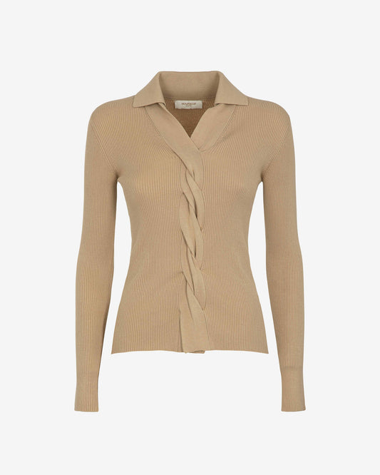 Polo derby coste e treccia cammello