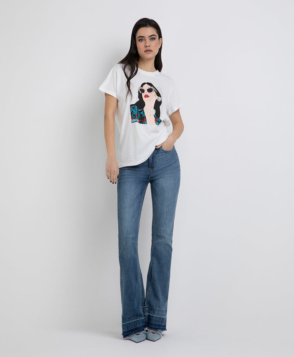 Jeans flare stretch fondo sfrangiato