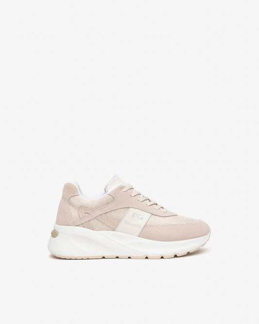 Sneakers in camoscio e lino lurex beige E615182D