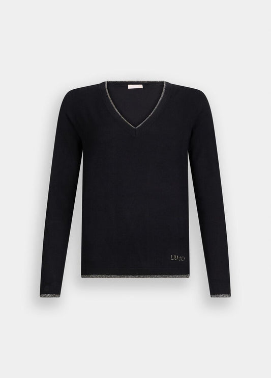 Maglia Liu-Jo viscosa scollo V Nera