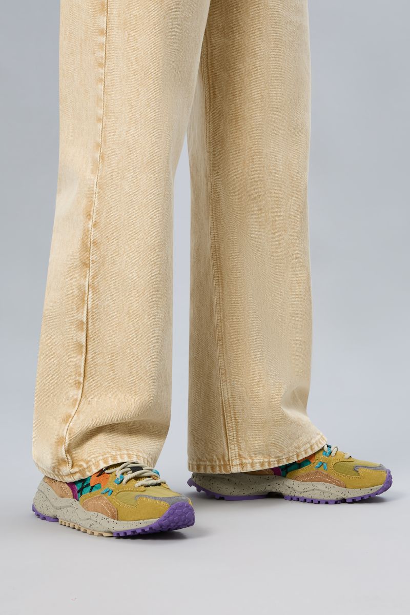 YAMABUSHI donna in suede e tessuto tecnico - Kaki-Arancione