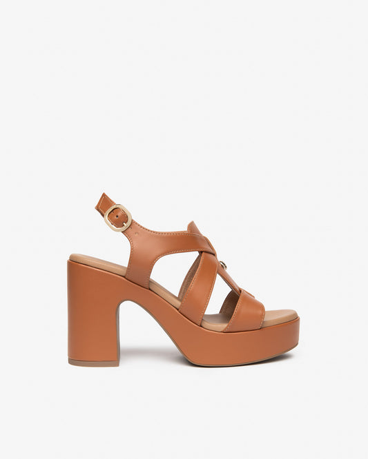 Sandali T.8cm in pelle Cognac E616092D