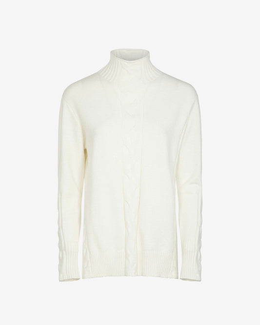 Maglia collo alto treccia latte
