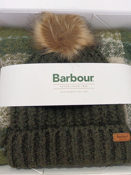 Set regalo berretto e sciarpa tartan Saltburn Ancient Loden/Dk Green